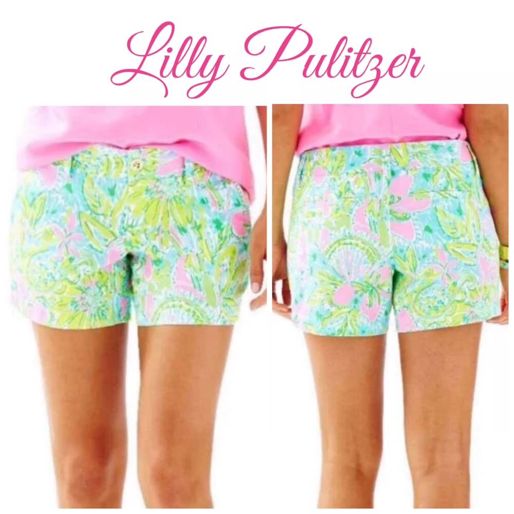 Lilly Pulitzer Callahan Shorts Size 4 Pink Green Floral Cotton 5” Preppy Resort - Picture 2 of 10